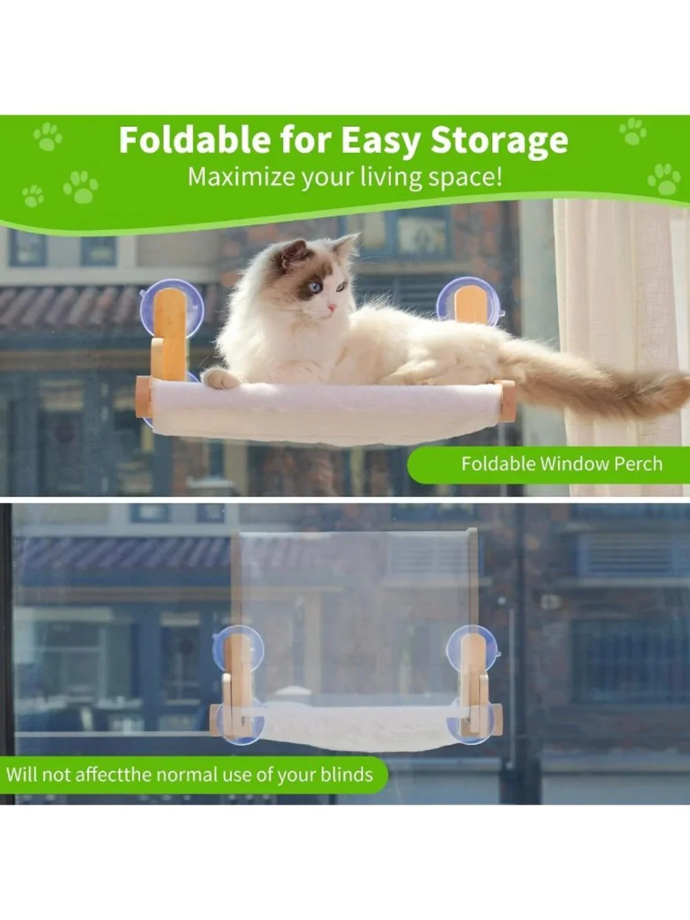 Cozy Foldable Cat Window Perch Hammock with Soft Faux Fur Cover - Pet Lounge